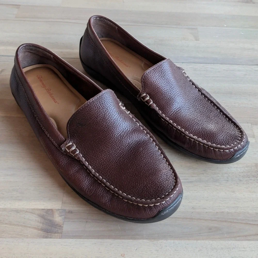 Tommy Bahama Mens Dark‎ Brown Leather Driving Moccasin Loafer Shoes Size 10